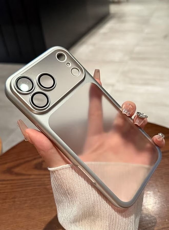 جراب آيفون 17 برو، مصنوع من البولي كربونات المطلي بالكهرباء غير اللامع، مقاوم للصدمات وحماية كاملة لعدسة الكاميرا، فائق النحافة، فضي اللون - Image 1